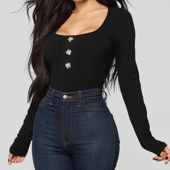 Janet Ribbed Button Bodysuit - black - Picture 2 of 3